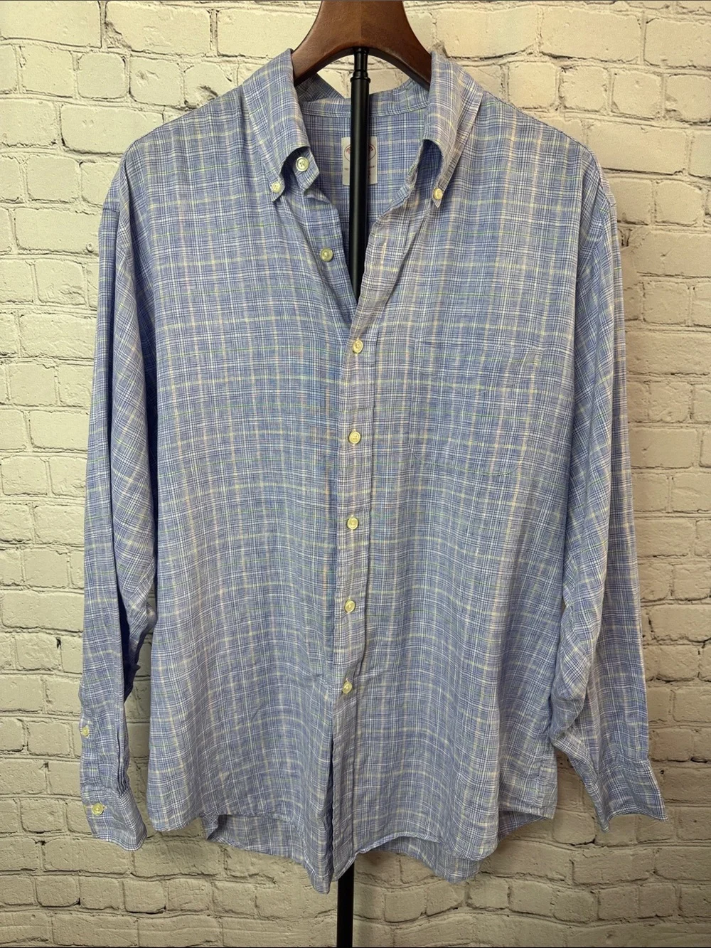 Brooks Brothers LS Irish Linen Plaid button down shirt Size L Large